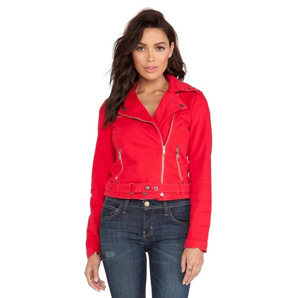 Current/Elliot Denim The Biker Jacket in Victory Red ASO Aria Montgomery - Picture 3 of 16